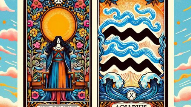 La carta del tarocco Giudizio e il segno zodiacale Acquario. © Immagine creata con Dall-E