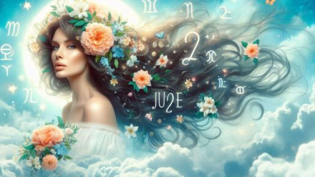 Una donna con i segni dell'oroscopo attorno, immagine generata con © AI Copilot