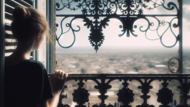Numero 43 della Smorfia napoletana, la donna al balcone, e il segno Bilancia. © Immagine creata con Dall-E