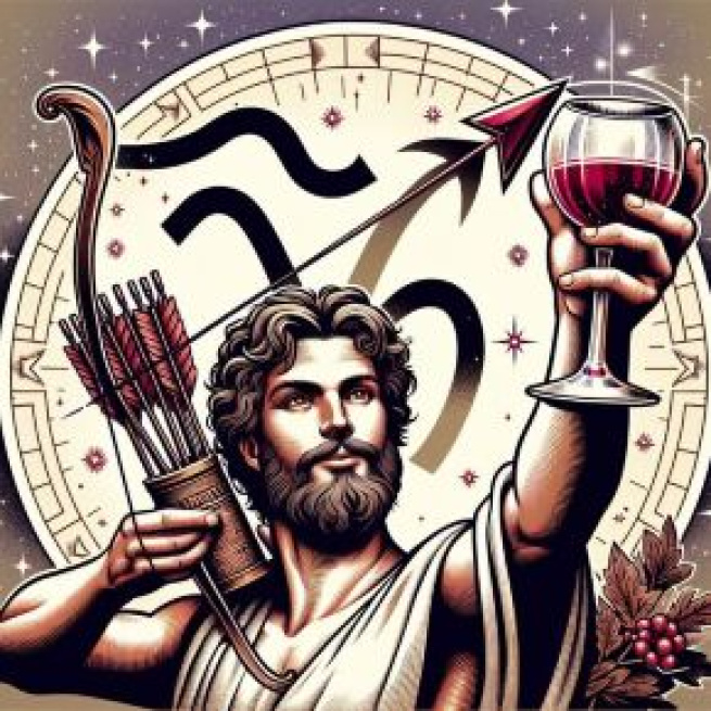 Numero 45 della Smorfia napoletana, 'o vino bbuono, simbolo di gioia e condivisione per il Sagittario. © Immagine creata con Dall-E