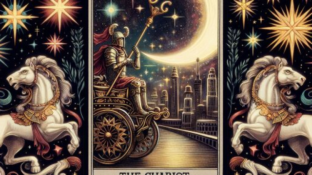 Ariete guidato dal Carro dei tarocchi in un viaggio epico. &copy; Immagine creata con Dall-E