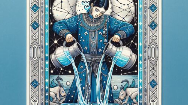 Immagine che rappresenta la carta del Matto combinata con elementi astrologici dell'Acquario. © Immagine creata con Dall-E