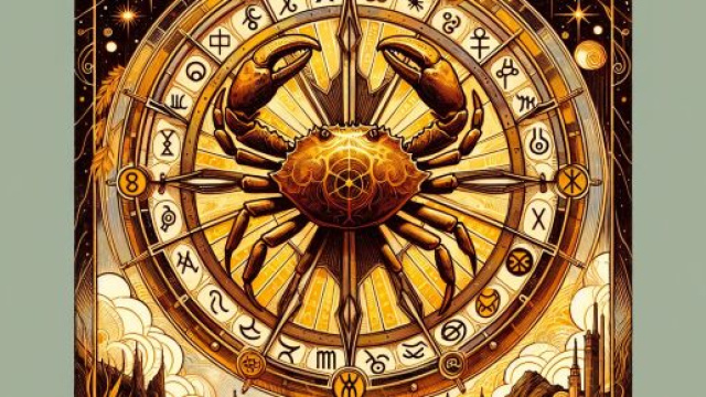 Illustrazione della Ruota della Fortuna abbinata al segno del Cancro. © Immagine creata con Dall-E