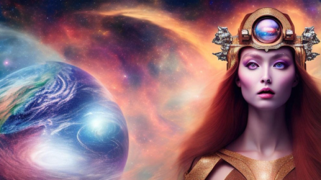 Donna eterea dai capelli rossi accanto a un pianeta, tra stelle e nebulose © Pixabay.