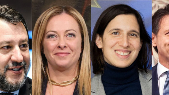 Matteo Salvini, Giorgia Meloni, Elly Schlein e Giuseppe Conte (© Wikimedia commons).