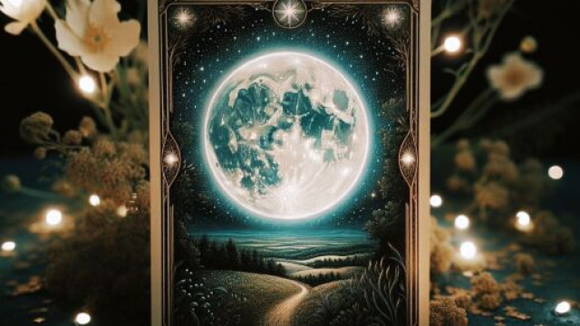 La carta dei tarocchi La Luna abbraccia il segno della Vergine l'1 luglio 2025. © Immagine creata con Dall-E