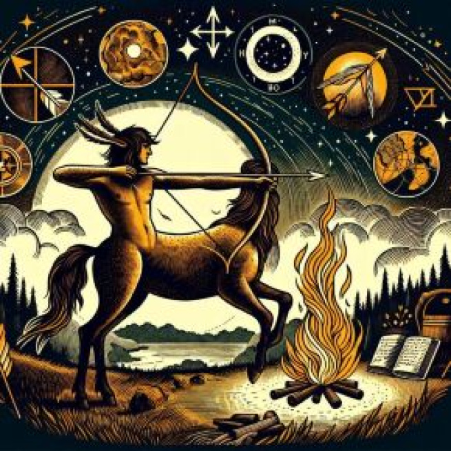 Illustrazione ispirata al segno zodiacale del Sagittario. © Immagine creata con Dall-E