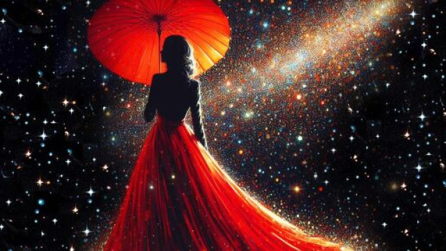 Donna in rosso nell’universo stellato – © Pixabay.