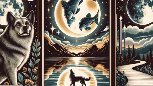 La carta della Luna nei tarocchi, simbolo dell'interiorità e del mistero, accompagna l'oroscopo dei Pesci. © Immagine creata con Dall-E
