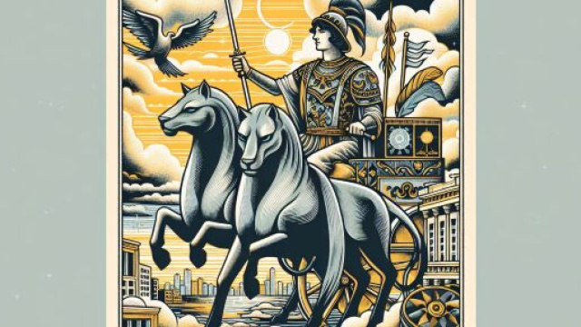 Tarocchi del Carro con segno Gemelli, simbolo di guida e determinazione. &copy; Immagine creata con Dall-E