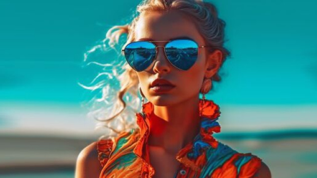 Donna con occhiali da sole e colori sgargianti - © Pixabay IA.