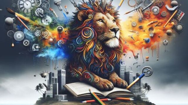 Il Leone brilla con creativitá, sostenendo una giornata ricca di ispirazione e nuove scoperte. © Immagine creata con Dall-E