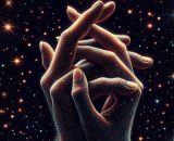 Mani intrecciate su sfondo stellato – © Pixabay IA.