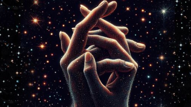 Mani intrecciate su sfondo stellato – © Pixabay IA.