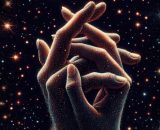 Mani intrecciate sotto un cielo stellato © Foto Pixabay IA.