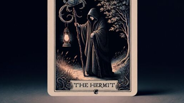 L'illustrazione raffigura l'Eremita tra simboli di riflessione e saggezza per il Cancro. © Immagine creata con Dall-E