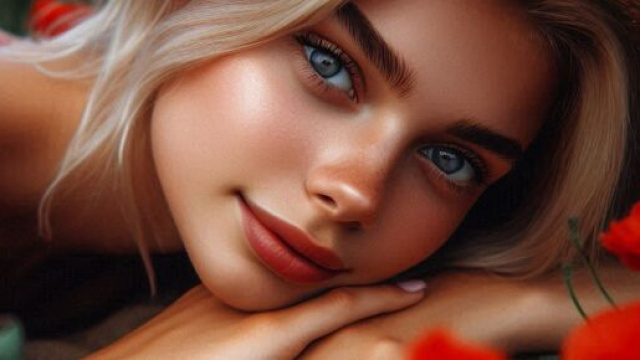 Volto di donna in primo piano tra papaveri rossi - &copy; Pixabay IA.