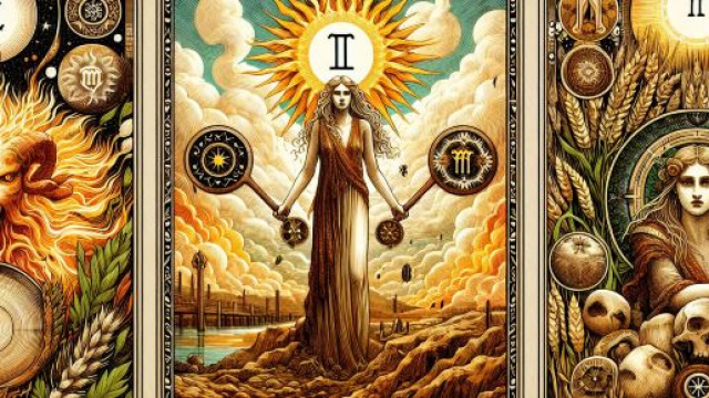 Immagine che rappresenta Il Giudizio nei tarocchi con elementi associati al segno della Vergine. © Immagine creata con Dall-E