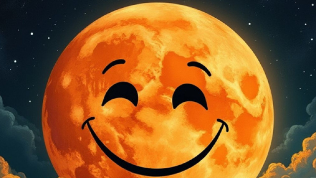 Luna arancione con faccia sorridente © Grox AI X