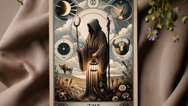 Immagine che ritrae la carta dell'Eremo con elementi simbolici legati al Toro. © Immagine creata con Dall-E