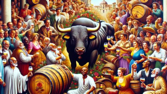 Numero 45 della Smorfia napoletana, il vino buono per il segno del Toro. © Immagine creata con Dall-E