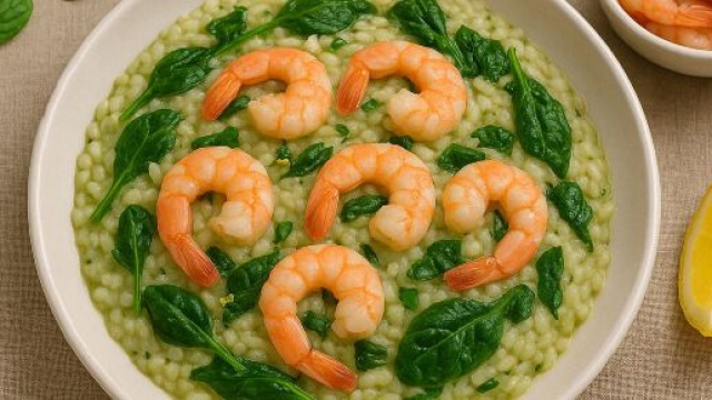 Risotto con spinacini, gamberi e limone – © ChatGPT.