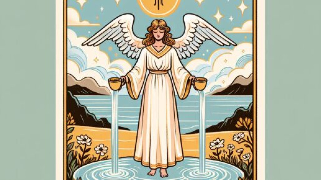 Vergine ispirata dalla carta della Temperanza nella ricerca dell'armonia. © Immagine creata con Dall-E