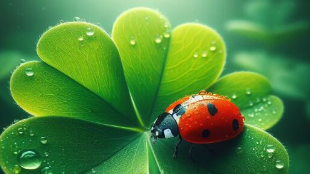 Coccinella sul quadrifoglio portafortuna - © Pixabay.