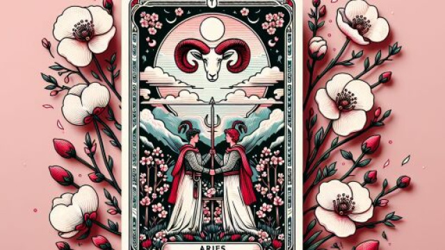 Immagine che rappresenta la carta degli Amanti e il segno dell'Ariete. &copy; Immagine creata con Dall-E