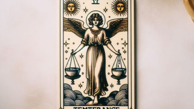 La carta della Temperanza e la Bilancia si incontrano nell'arte dell'equilibrio. © Immagine creata con Dall-E