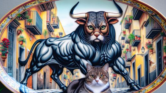 Numero 3 della Smorfia napoletana, 'a jatta per il segno del Toro. © Immagine creata con Dall-E
