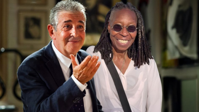 Renato Poggi (Marzio Honorato) e Whoopi Goldberg nel video di presentazione della stagione 2025-26 di Un posto al sole © Fremantle © Rai