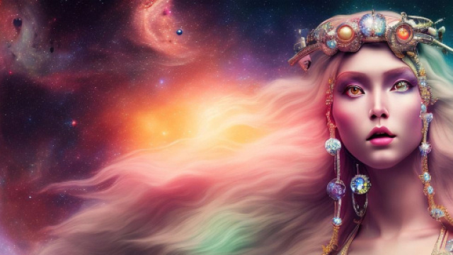 Figura femminile bionda con copricapo elaborato sotto un cielo stellato – © Pixabay.