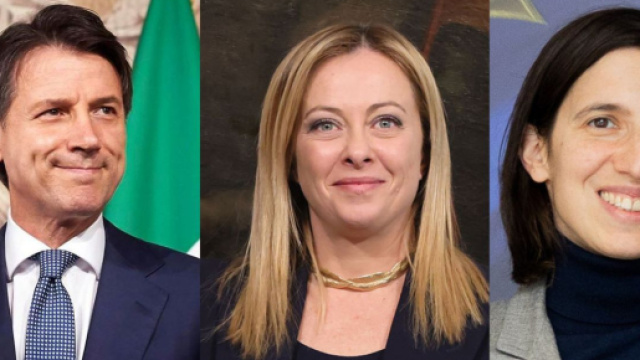 Guuseppe Conte, Giorgia Meloni ed Elly Schlein (© Wikimedia Commons)