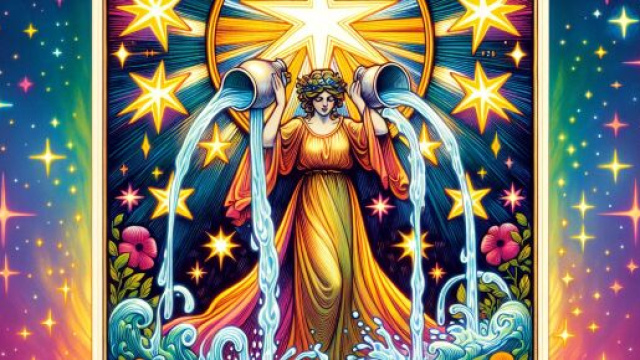 La carta dei tarocchi de La Stella, segno Acquario, simbolo di speranza e rinnovamento. © Immagine creata con Dall-E