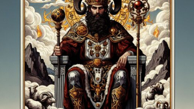 La carta dei tarocchi dell'Imperatore e il segno dell'Ariete. © Immagine creata con Dall-E