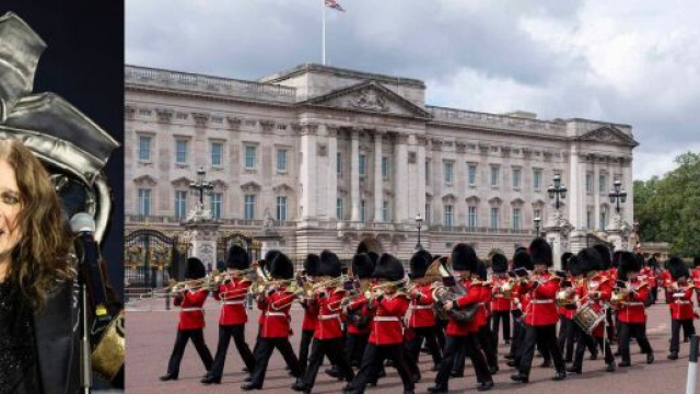 Ozzy Osbourne e le Guardie Reali di Buckingham Palace (&copy; Facebook e Wikimedia Commons)