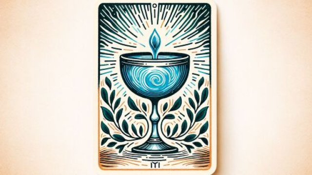 Rappresentazione dell'Asso di Coppe associata ai Gemelli, simboleggiando nuovi inizi e connessioni emotive. © Immagine creata con Dall-E