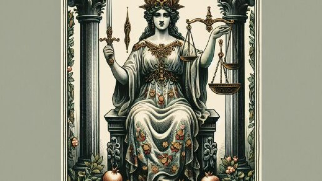 Illustrazione della carta della Giustizia dei tarocchi in relazione alla Bilancia. © Immagine creata con Dall-E