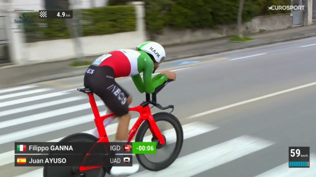 Filippo Ganna sulla bici Pinarello - &copy; Screenshot Eurosport