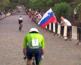Tadej Pogacar nella crono dei Mondiali di ciclismo - © Screenshot Eurosport