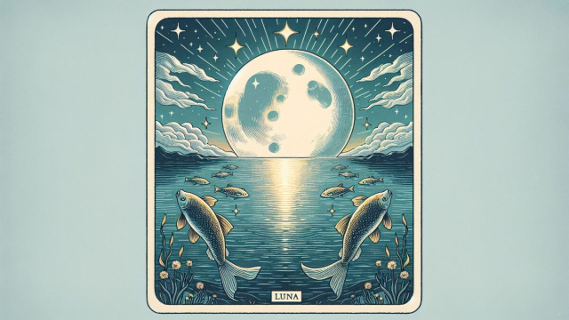 Immagine che rappresenta la carta dei tarocchi della Luna per i Pesci &copy; Immagine creata con Dall-E
