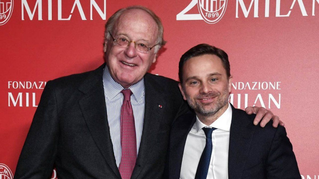 Il Presidente del Milan Paolo Scaroni (sx) con l'Amministratore Delegato Giorgio Furlani. &copy; Facebook Milan World Community