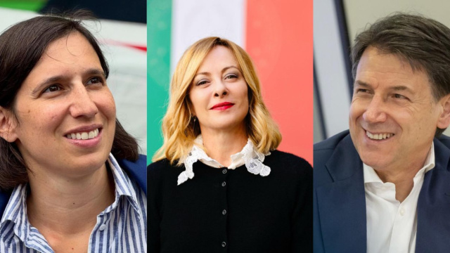 Elly Schlein, Giorgia Meloni e GIuseppe Conte (© Facebook)
