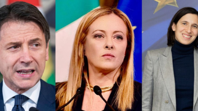 Giuseppe Conte, Giorgia Meloni ed Elly Schlein (© Wikimedia commons)