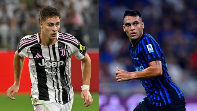 Kenan Yildiz, attaccante della Juventus &copy; Juventus FC. Lautaro Martinez, attaccante dell'Inter &copy; Inter