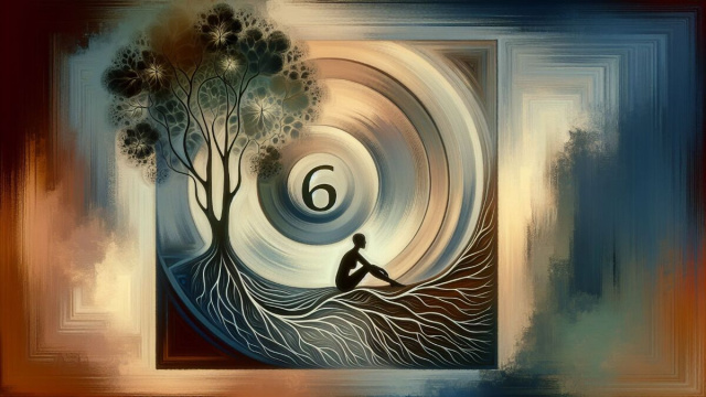 Numero 6 della Smorfia napoletana, "quella che guarda verso terra" per il segno Pesci. &copy; Immagine creata con Dall-E