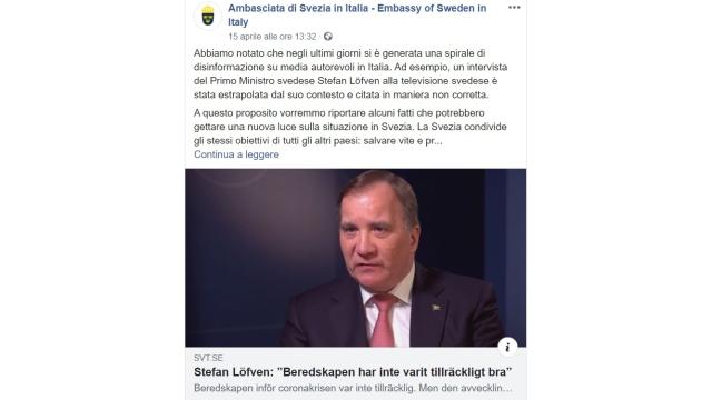 Covid, l'ambasciata di Svezia critica media italiani: creata 'spirale di disinformazione'