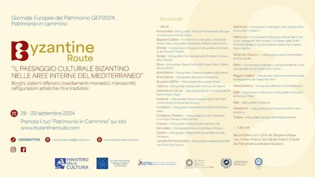 L'itinerario 'Il Paesaggio Culturale Bizantino': in Calabria, dal 28 al 29 settembre